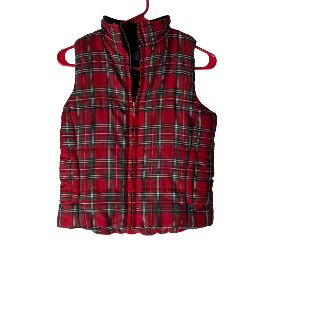 CHAPS PS Plaid Puffer Vest‎ Red Green Quilted Zip Up Lightweight Lumberjane